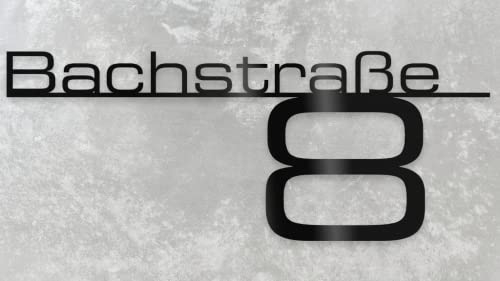 Metzler Hausnummer Schwarz, individueller Schriftzug Edelstahl, Hausnummernschild, Straßenschild, Wunschstraßenname und Hausnummer, 3D-Effekt Rostfreier & Wetterfest, Made in Germany, Länge: 600 mm