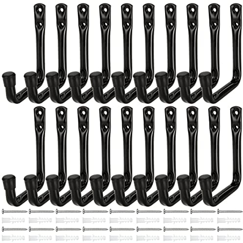 AKOLAFE 20 Stück Wandhaken Garage Schwarz 120x 90 mm Garage Leiterhaken Schwerlast 20kg Robust Wandhaken zum Schrauben Einhängende J Haken für Leiter, klappstuhl, Fahrrad