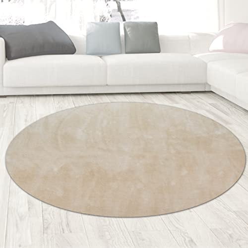 CARPETIA Teppich Shaggy Flokati Badezimmer waschbar in beige Größe 120 cm Rund