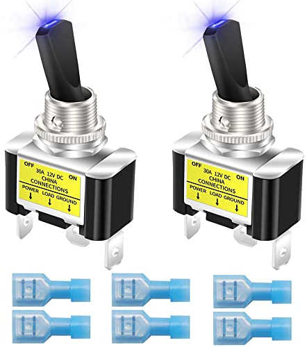 Gebildet 2Pcs Interruttore a Levetta Illuminato a Bilanciere 12V 30A Heavy Duty Racing Car Automotive Auto SPST Interruttore a Levetta Acceso/Spento LED Illuminato 12mm Dimensioni (Blu)