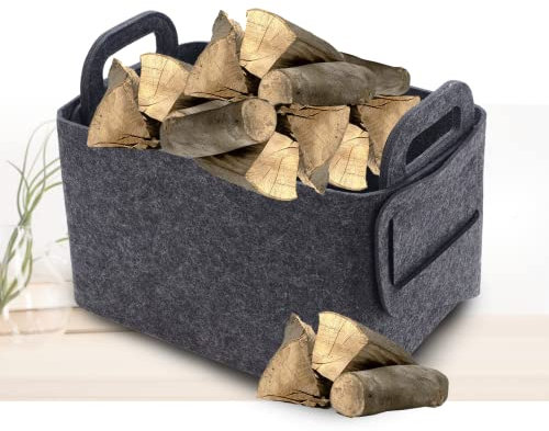 JHLA Feuerholzkorb Feuerholzkorb Groß Metall Kaminholzkorb Weide Grau Feuerholzkorb Log Korb für Zeitungen Korb Zeitschriftenständer,45x29x31cm