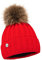 ELIMELI Kaschmir Mütze Damen Winter warme Strickmütze Wollmütze mit Kaschmir Wintermütze mit Kunstfell Bommel Slouch Strick Beanie Damen für Winter Bommelmütze Hergestellt in EU (Rot)