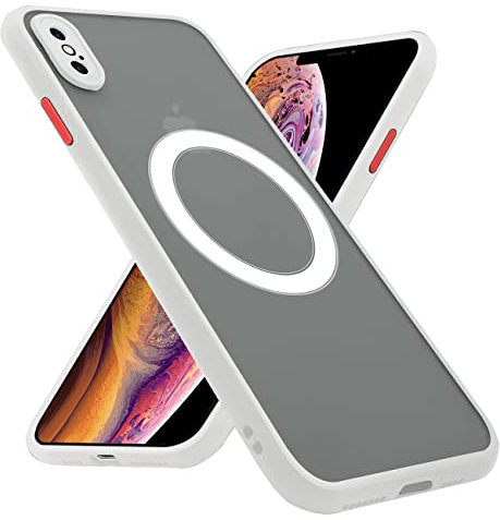 KIOMY Magnetic case for iPhone X and iPhone Xs Compatible with MagSafe, Translucent Matte Protection Cover with Soft Edge, Hard PC Back and TPU Hybrid Anti Yellow Slim fit Shell, 5.8 inch White