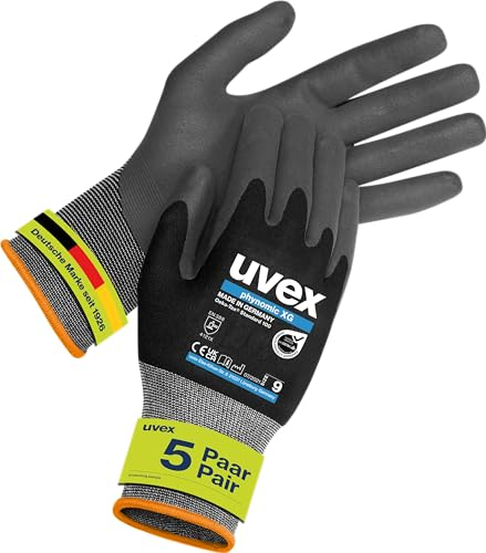 uvex phynomic XG, 5 Paar - Montagehandschuh, Schutzhandschuh, Arbeitshandschuh - extra grip, wiederstandsfähig & feinfühlig - schwarz, grau - Größe 06/XS