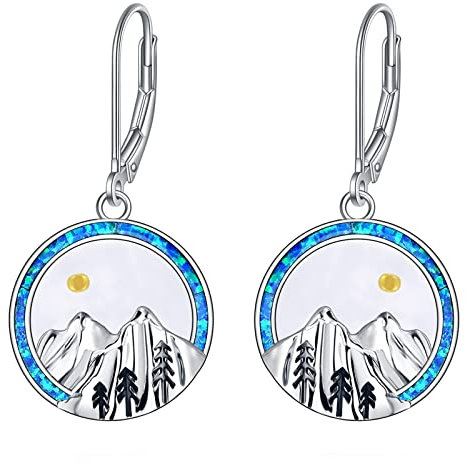 POPLYKE 925 Sterling Silber Berg Senf Samen Leverback Ohrringe Dangle Blue Opal Glauben bewegen Berge Christian Schmuck Geschenke
