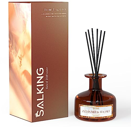 Salking Brume d'océan et Sel de Mer Diffuseur de Parfum en bâtonnets, Diffuseur de Parfum d'ambiance à l'huile Essentielle, Kit de Diffusion Intensive, 240ml avec bâtonnets en rotin, pour Bureau, Spa