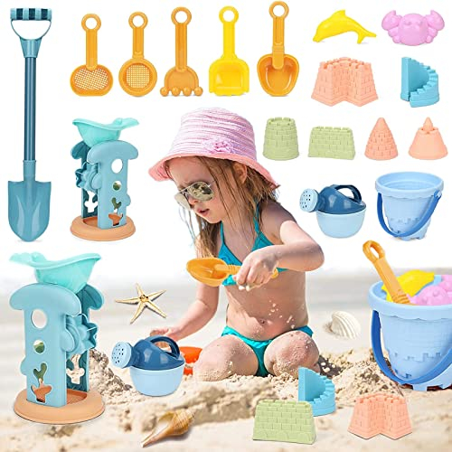HIQE-FL 17 StüCk Kinder Water Toys mit Netztasche Set,Sandkasten Spielzeug Set,Schaufel WerkzeugsäTze,Sandkastenspielzeug,Strand Outdoor Spiele füR Jungen MäDchen