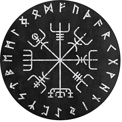 Living Room Decor Runder Teppich, Nordischer Mythologie-Tätowierungs-Totem-Symbol-Grafik-Teppich, Weiche, Bequeme Flanell-Bodenmatte für Wohnzimmer und Schlafzimmer (Color : Viking Compas A, Size :