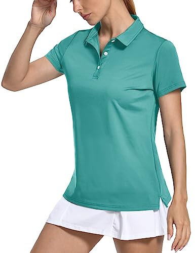 KEFITEVD Women's Short Sleeve Polo Shirts Lightweight Running Workout Top Quick Dry Collared Golf T-Shirt,Grey Green,M