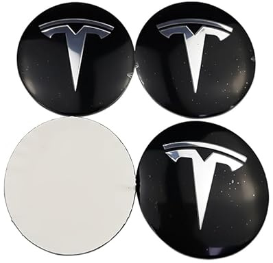 Autocollants de Cache-moyeux pour Tesla Model 3 Model S Roadster Cybertuck Model X Model Y, 4 Pièces 56mm 3D Capuchons de Garniture de Moyeu Central de Roue Autocollant de Logo de Voiture,D