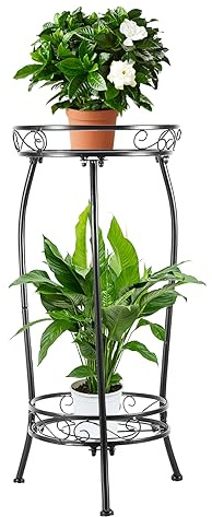 LOYAL TIGER Soporte para plantas para interiores y exteriores, soporte alto de metal negro resistente al óxido, 2 niveles de 27.1 pulgadas (hierro)