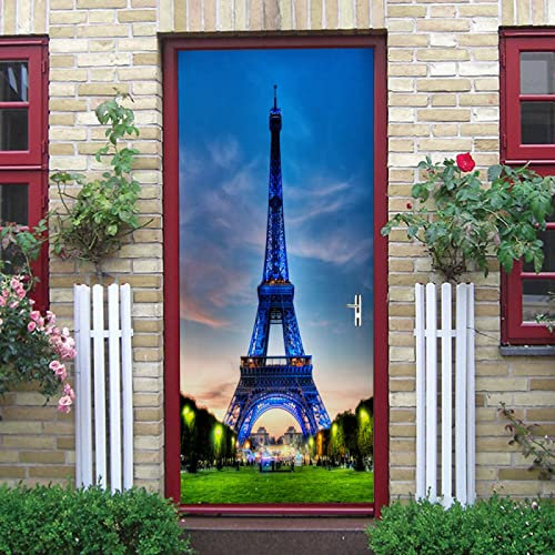 Türtapete Selbstklebend Türposter Nachtansicht Des Eiffelturms In Paris 95X215Cm 3D Türaufkleber Wasserdichte Fototapete Türfolie Abnehmbar Wandaufkleber Wohnzimmer Küche Schlafzimmer Deko Wandbild