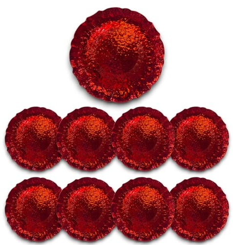 Generico 12x Sottopiatti Decorativi Bordo MARTELLATO Tondo 33 cm Natale cenone sotto Piatto Natalizio Capodanno Natale Cena Aperitivo Rosso Oro Argento Rame (Martellato Rosso)