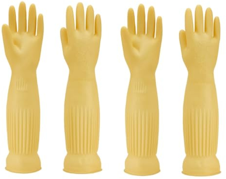 YIOIY Reusable Household Gloves,Rubber Dishwashing Gloves,Extra Thickness,Long Sleeves,Kitchen Cleaning,Indoor and Outdoor Cleaning (Yellow,2 Pairs, L)
