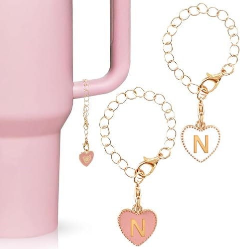 Yanmucy Letter Charm Accessories for Stanley Cup 2Pcs Heart Alphabet Personalized ID Adjustable Pendant Charm for Backpacks (Letter N)