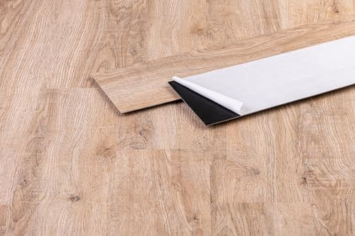 PVC Bodenbelag Vinylboden Selbstklebend ASCHE VALENCIA - 15,24 x 91,44 cm (16Stk./2,23 m²) - Selbstklebende Vinylplanken, Laminat Dielen – Gewaschen, Rutschfest, Wasserfest