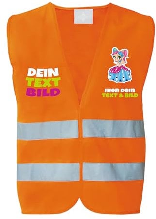 Kiwistar UG - bedruckte Warnwesten - XS - orange - mit Leuchtstreifen Kinder - individuell personalisiert - mit Logo und Wunschtext - Auto - Erste Hilfe und Brandschutz - selbst gestalten