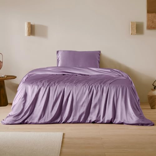 LilySilk 100% Maulbeere Seide Bettwäsche-Set 2 teilig Bettbezug 155x220cm Kissenbezug 80x80cm Unifarben 19 Momme Hypoallergen Super weich und atmungsaktiv,Lavendel