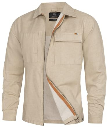 Indicode Herren INEuron Langarm-Hemd mit Brust-Taschen und Reißverschluss | Moderne Hemdjacke mit Zip-Verschluss und zwei Brusttaschen, Herrenjacke, Übergangsjacke, Freizeitjacke, Overshirt für Männer