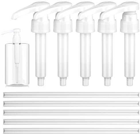VMUTGA 5 Stück Dosierpumpe Pumpe, 5ml Dosierpumpe Sirup Pumpspender Sirupspender Dosierspender Wiederverwendbar Pumpaufsatz Sirup Pumpe Spender für 500ml/1000ml und 28/410 Gewindebehälter Flaschen