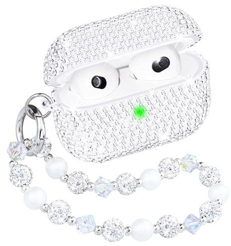 Topgraph Kompatibel mit AirPods 3 Generation Hülle Diamant Glitzer Schutzhülle mit Schlüsselanhänger für Mädchen Frauen (Front-LED Sichtbar) Silber