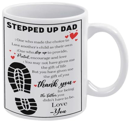 KOPUTE Stepped Up Dad Mug,Thank You For Becoming Dad You Didn't Have To Be, Step Dad, White Mug,Funny Coffee Mug,The Best Gift for Colleagues,Parents,And Grandparents,110z Men And Women