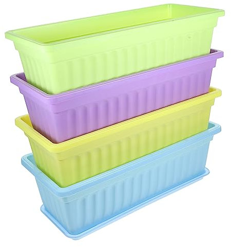 INOOMP 4ensembles Jardinières Rectangulaires Colorées avec Plateau Pots De Fleurs pour Balcon Fenêtre Et Jardin pour Fleurs Légumes Et Plantes Succulentes