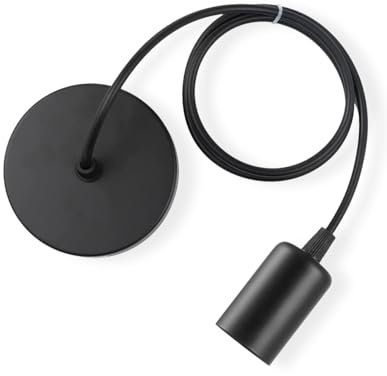 Vecys Noir E27 Porte Lampe Suspension,Câble Suspension Luminaire,Pendentif Suspendue Accessoires en Métal,Câble Réglable 100CM pour Café Magasin Chambre Bar(1 Pièces)