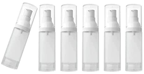 Upstore 6Pcs 30ml/1oz Empty Airless Cosmetic Lotion Pump Bottles Refillable Travel Size Frosted Clear Plastic Makeup Cream Pump Bottle Storage Container Dispenser Vials for Liquid foundation Shampoo