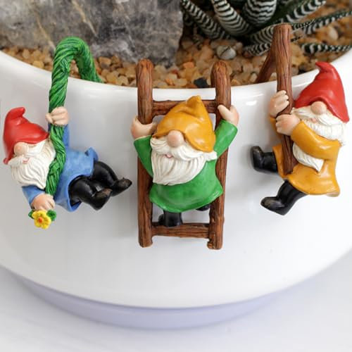 Bimhayuu Lot de 3 nains de jardin à suspendre en résine pour pots de fleurs, figurines naines grimpantes fantaisistes pour extérieur, jardin, terrasse et décoration d'intérieur