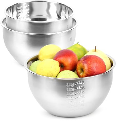WENLISELL Metal Mixing Bowl Set 3, Stainless Steel Nesting Salad Bowl, 1500ml & 1800ml & 2200ml Metal Mixing Bowl for Baking, Cooking, Salad, Food Prep