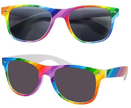 2 Stück Regenbogen Sonnenbrille,Pride Outfit LGBTQ Accessoires,CSD Outfit Damen Herren,Gay Bunte Brille,LGBT Partybrillen Rainbow Sunglass,für Hippie Kostüm Zubehör,Fasching Party Brillen Accessoire
