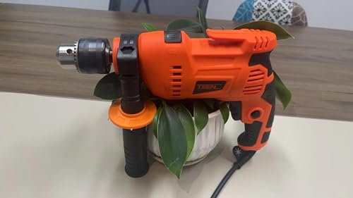 TEENO Trapano a Percussione 750W, Trapano a Percussione Elettrico Filo 0-3000 giri/min con 9 accessori, Manico rotante a 360°, Mandrino da 13 mm, Mattone, Legno, Acciaio