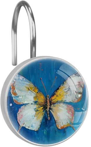 Ganci per tenda da doccia con sfondo sfocato, 1 anello per tenda da doccia in vetro antiruggine per bagno, gancio decorativo circolare per tenda e ganci per asta da doccia