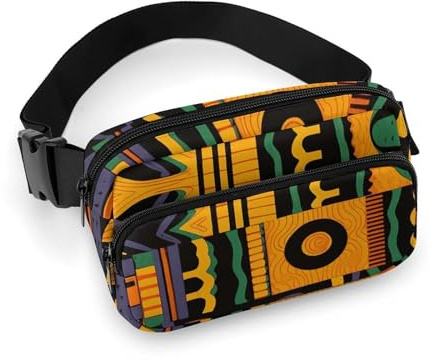 Bauchtasche mit afrikanischem Ethno-Muster, für Damen und Herren, verstellbare Freizeittasche für Reisen, Sport, Wandern, Weiß, 20 x 13 cm, weiß, 7.9x5.1inches