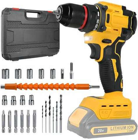 HLiePiHa Cordless Drill Driver, Electric Drill for Dewalt 20V Battery, Brushless Drill Driver with 2 Variable Speeds, 25+1 Torque, 3/8 Keyless Chuck, 60N.M, Power Drill for Home Repairing(No Battery)