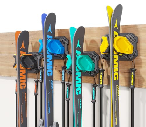 Rastrelliera da parete per sci e snowboard per garage, adatta a qualsiasi sci/tavola, senza danni, multicolore, 4 pezzi