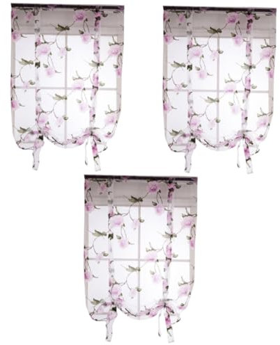 STOBAZA 3stücke Floral Roman Vorhang Halbtransparent Für Wohnzimmer Und Schlafzimmer Wunderschöne Blütenmuster Zur Lichtregulierung Und Raumgestaltung
