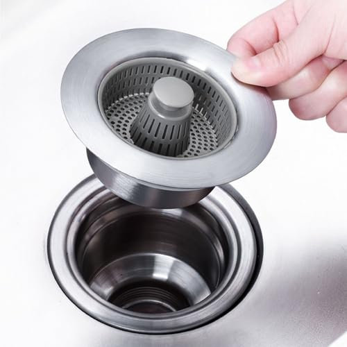 Lxoraziy 3 en 1 Colador de Fregadero de Cocina, Tapón para Fregadero Emergente de Acero Inoxidable 304, Filtro Olores para Tapon Fregadero Cocina, Adecuado para Fregaderos con Orificio de 76-81mm