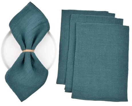 Joanlody Handgefertigte Stoffservietten, Ostern, Frühling, rustikale Baumwoll-Leinen-Servietten, 41 x 41 cm, waschbar, für Babyparty, Hochzeit, Party, 4 Stück, Smaragdgrün