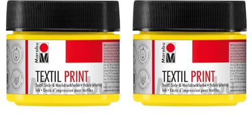 Marabu 17030050919 – Textile Print jaune primaire 100 ml, encre à base d'eau, sans odeur et résistant à la lumière, longue période ouverte, pour textiles clairs et foncés (Lot de 2)