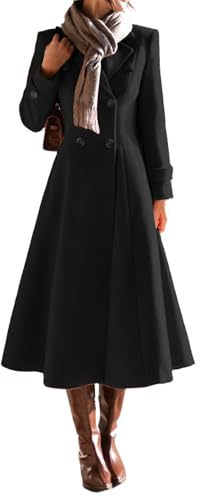 IDEALSANXUN Long Wool Coat for Women 2025 Fall Winter Double Breasted Trench Coat Coatigan Peacoat Maxi Dress Jackets, Black, M