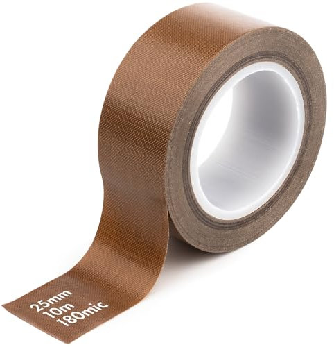On1shelf® Self-Adhesive PTFE Teflon Tape | 13mm, 19mm, 25mm | High Temp 300°C Anti-Static Insulation Tape | Glass Fibre Cloth | 10M Length (25MMX10M)