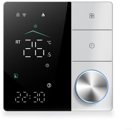 Thermostat Fussbodenheizung,220V Smart Raumthermostat Knopf Fußbodenheizung Tuya WiFi WLAN für Wasser-/Gaskessel, Intelligent Kompatibel mit Alexa, Google Home,schwarz und weiß