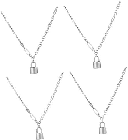 COLLBATH 4pcs Unique Lock Necklace Choker for Women Men's Padlock Pendant Necklace Fashion Jewelry