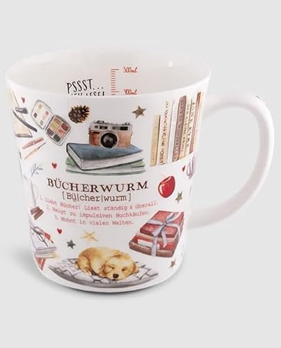 Maass Kaffeebecher Bücherwurm, Porzellan, Becher, Kaffeebecher oder Tasse, 0.5 Liter, Zuhause