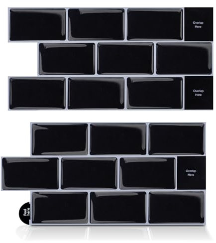 SenaiMy 10 adesivi per piastrelle, colore nero, autoadesivi, per cucina, in vinile 3D, impermeabili e antiolio, per bagno, camera da letto, soggiorno (30,5 x 15,3 cm)