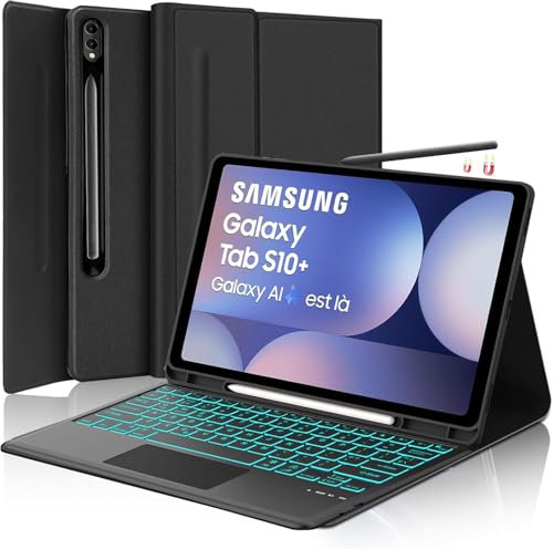 IVEOPPE Keyboard Case for Samsung Galaxy Tab S10+ 12.4-inch, UK Layout Keyboard for Samsung Tablet S10+, Trackpad Keypad for Galaxy Tab S9+, Backlight Detachable Bluetooth Keypad with Touchpad- Black