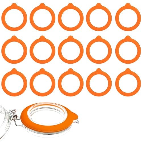 15PCS Silicone Replacement Gaskets Seals Orange Jar Seals Replacement, Waterproof Silicone Jar Gaskets Replacement, Bottle Cap Sealing Gaskets, for Glass Clip Top Jars Storage Jars