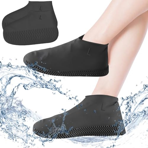 XIMEY 1 Par de Funda de Silicona para Zapatos, Cubre Zapatos Impermeable Lluvia, Funda Impermeable Zapatos, Cubre Zapatos Impermeable para Adultos y Niños, Reutilizables, Lavable, L- Negro